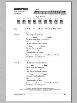 page one of Wonderwall (Guitar Chords/Lyrics)