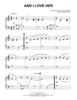 page one of And I Love Her (Beginning Piano Solo)