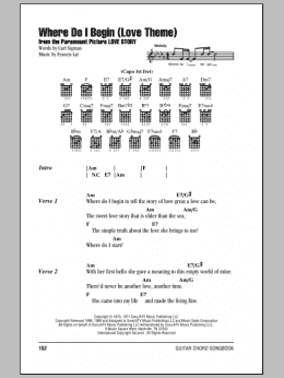 page one of Where Do I Begin (Love Theme) (Guitar Chords/Lyrics)