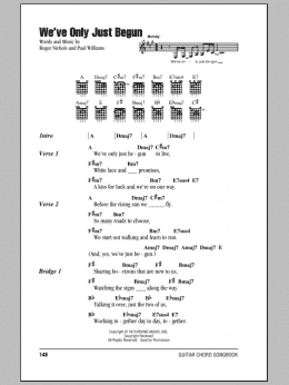 page one of We've Only Just Begun (Guitar Chords/Lyrics)