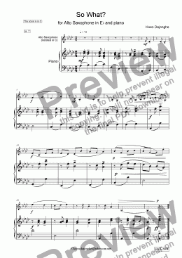 page one of "So What?" for Alto Saxophone in Es and piano