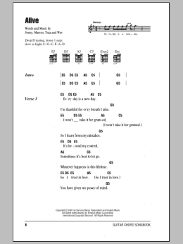 page one of Alive (Guitar Chords/Lyrics)