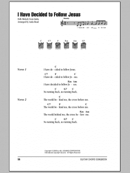 page one of I Have Decided To Follow Jesus (Guitar Chords/Lyrics)