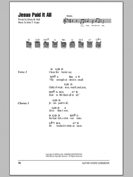 page one of Jesus Paid It All (Guitar Chords/Lyrics)