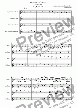 page one of Canon Pachelbel, saxophone quartet