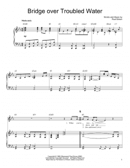 page one of Bridge Over Troubled Water (Piano, Vocal & Guitar Chords (Right-Hand Melody))