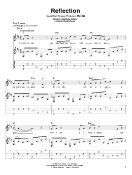 page one of Reflection (Pop Version) (from Mulan) (Solo Guitar)