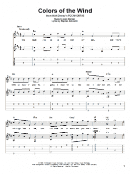 page one of Colors Of The Wind (from Pocahontas) (Solo Guitar)