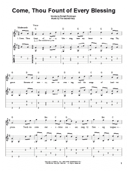 page one of Come, Thou Fount Of Every Blessing (Solo Guitar)