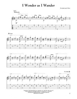 page one of I Wonder As I Wander (Solo Guitar)