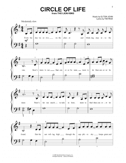 page one of Circle Of Life (from The Lion King) (Beginning Piano Solo)