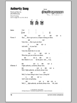 page one of Authority Song (Guitar Chords/Lyrics)