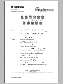 page one of All Right Now (Guitar Chords/Lyrics)