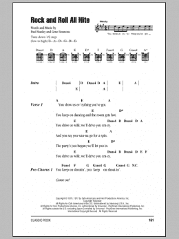 page one of Rock And Roll All Nite (Guitar Chords/Lyrics)