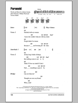 page one of Paranoid (Guitar Chords/Lyrics)