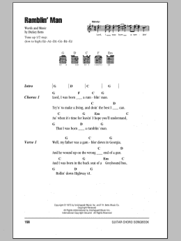 page one of Ramblin' Man (Guitar Chords/Lyrics)