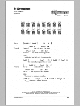 page one of At Seventeen (Guitar Chords/Lyrics)