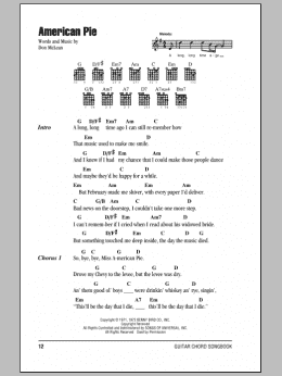 page one of American Pie (Guitar Chords/Lyrics)