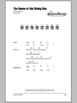 page one of The House Of The Rising Sun (Guitar Chords/Lyrics)