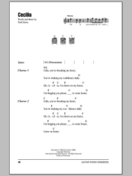 page one of Cecilia (Guitar Chords/Lyrics)