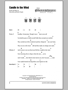 page one of Candle In The Wind (Guitar Chords/Lyrics)