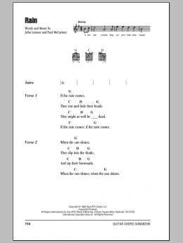 page one of Rain (Guitar Chords/Lyrics)