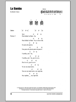 page one of La Bamba (Guitar Chords/Lyrics)