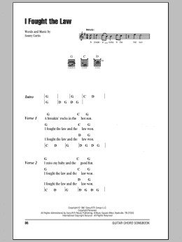 page one of I Fought The Law (Guitar Chords/Lyrics)