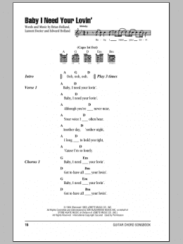 page one of Baby I Need Your Lovin' (Guitar Chords/Lyrics)