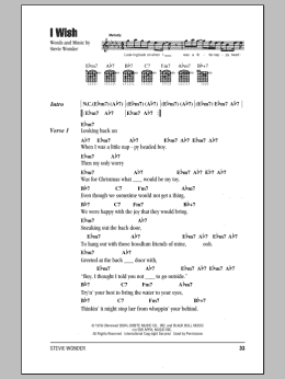 page one of I Wish (Guitar Chords/Lyrics)