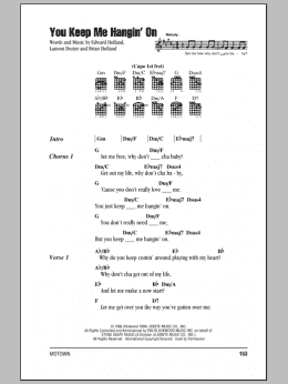 page one of You Keep Me Hangin' On (Guitar Chords/Lyrics)