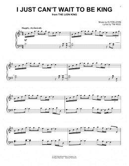 page one of I Just Can't Wait To Be King (from The Lion King) (Piano Solo)