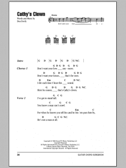 page one of Cathy's Clown (Guitar Chords/Lyrics)