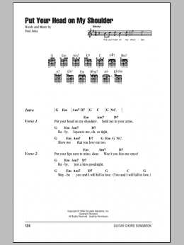 page one of Put Your Head On My Shoulder (Guitar Chords/Lyrics)