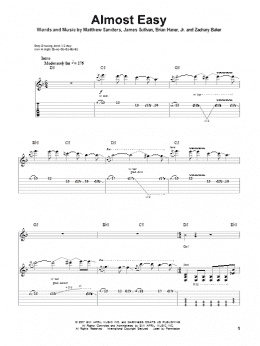 page one of Almost Easy (Guitar Tab (Single Guitar))