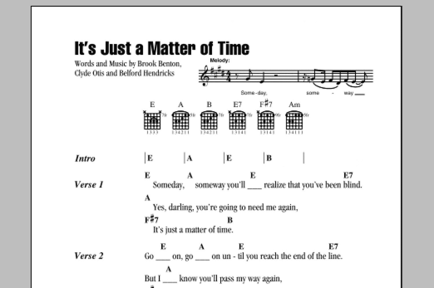 Its Just A Matter Of Time Guitar Chords Lyrics Print Sheet Music