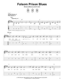 page one of Folsom Prison Blues (Easy Guitar Tab)