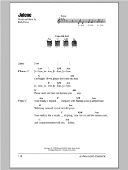 page one of Jolene (Guitar Chords/Lyrics)