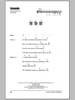 page one of Amanda (Guitar Chords/Lyrics)