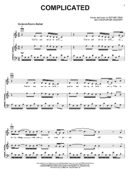 page one of Complicated (Piano, Vocal & Guitar Chords (Right-Hand Melody))