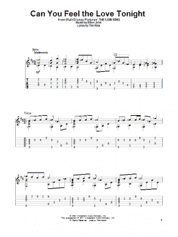 page one of Can You Feel The Love Tonight (from The Lion King) (Solo Guitar)