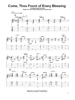 page one of Come, Thou Fount Of Every Blessing (Solo Guitar)