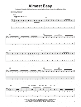 page one of Almost Easy (Bass Guitar Tab)