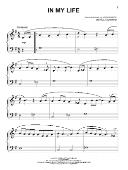 page one of In My Life (Beginning Piano Solo)