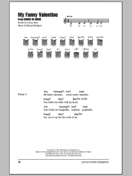 page one of My Funny Valentine (Guitar Chords/Lyrics)