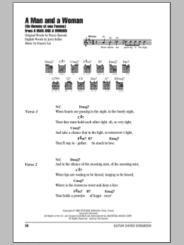 page one of A Man And A Woman (Un Homme Et Une Femme) (Guitar Chords/Lyrics)