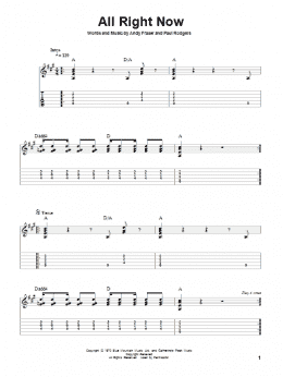 page one of All Right Now (Solo Guitar)