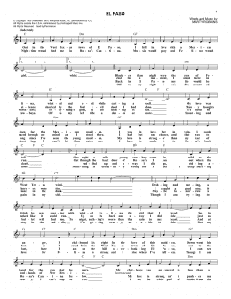 page one of El Paso (Lead Sheet / Fake Book)