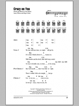 page one of Crazy On You (Guitar Chords/Lyrics)