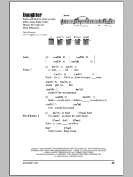 page one of Daughter (Guitar Chords/Lyrics)